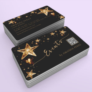 Shiny Crystal Guld Stars on Black Event Planing Visitkort