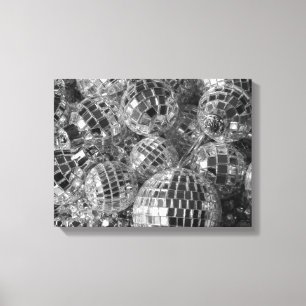 Shiny Disco Boll Ornaments Black and White Photo Canvastryck
