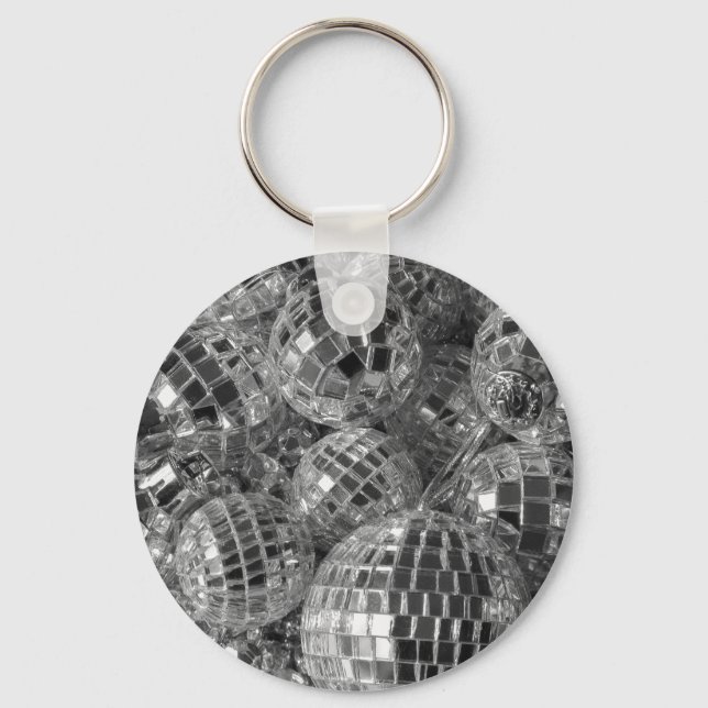 Shiny Disco Boll Ornaments Black and White Photo Nyckelring (Framsida)