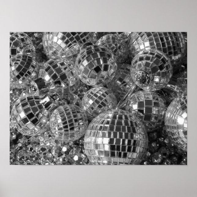 Shiny Disco Boll Ornaments Black and White Photo Poster (Framsidan)