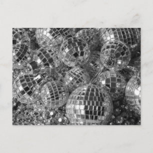 Shiny Disco Boll Ornaments Black and White Photo Vykort