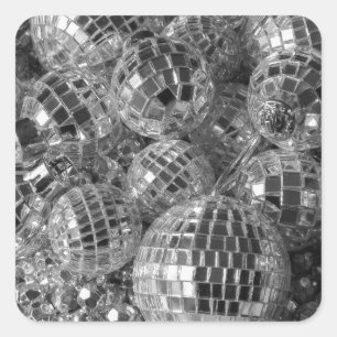 Shiny Disco Bollar Black and White Photo Fyrkantigt Klistermärke