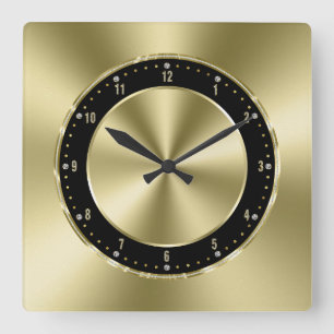 Shiny Faux Guld Tones Stainless Steel Fyrkantig Klocka