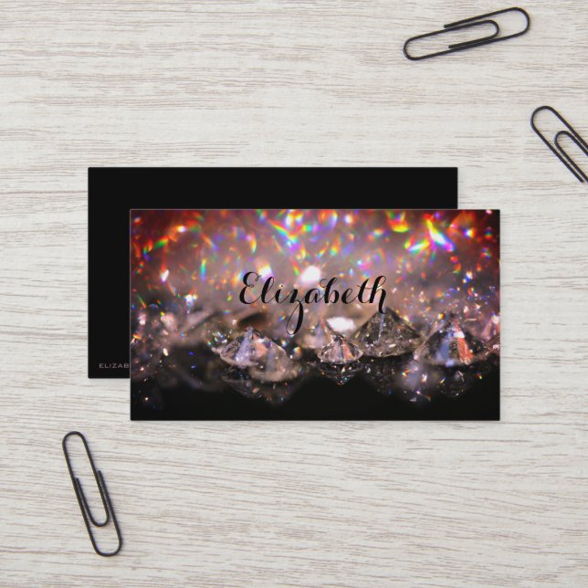 Shiny Festive Elegant Diamonds Black and Rosa Visitkort (Fram/Back In Situ)