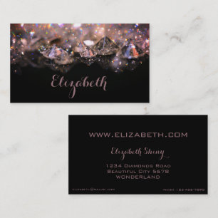 Shiny Festive Elegant Diamonds Black and Rosa Visitkort