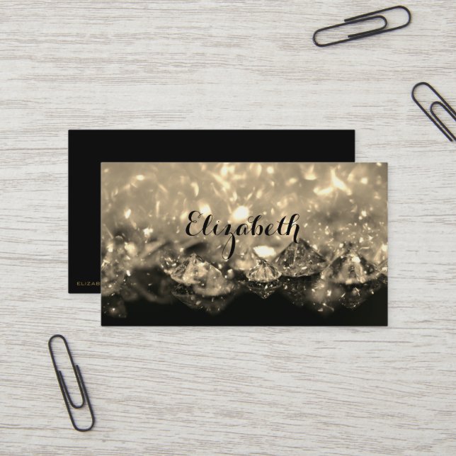 Shiny Festive Elegant Diamonds Black and Sepia Visitkort (Fram/Back In Situ)