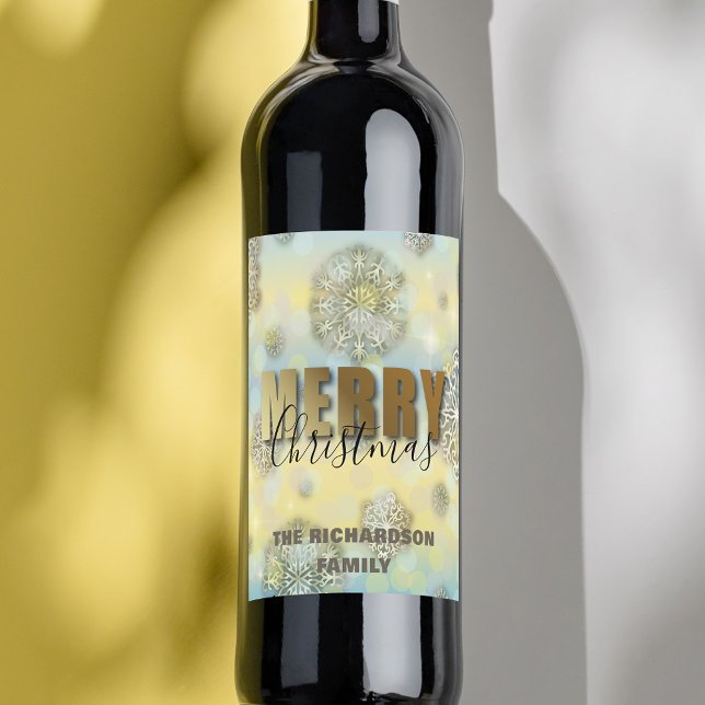Shiny Filigree Snöflingor Guld God jul Vinflaska Etikett (Skapare uppladdad)