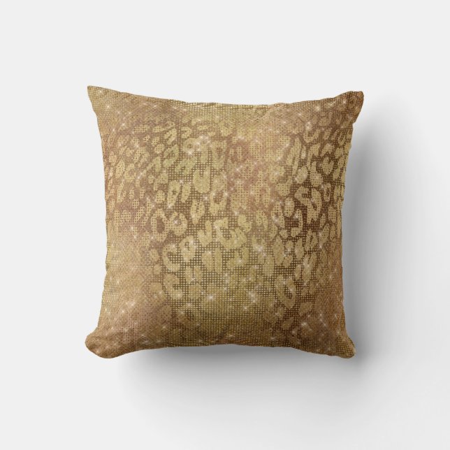 Shiny Glam Guld Metallic Steel Leopard Animal Skin Kudde (Framsida)