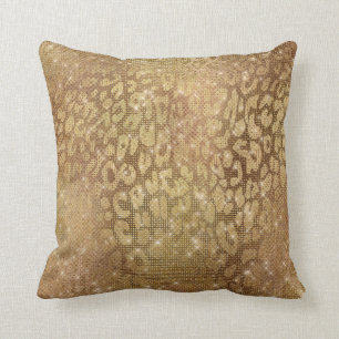 Shiny Glam Guld Metallic Steel Leopard Animal Skin Kudde