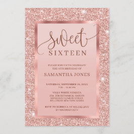 Shiny glamor ro guld glitter sweet sixteen inbjudningar