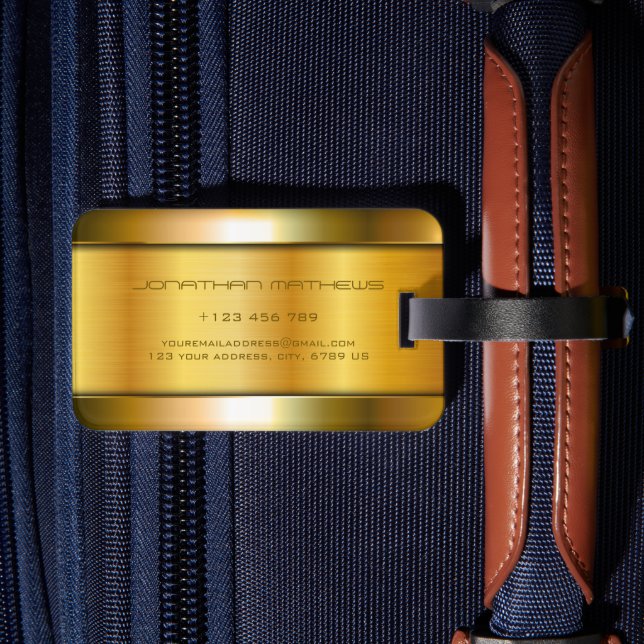 Shiny Golden Metall Se Luxury Stainless Steel Bagagebricka (Baksida Insitu 2)