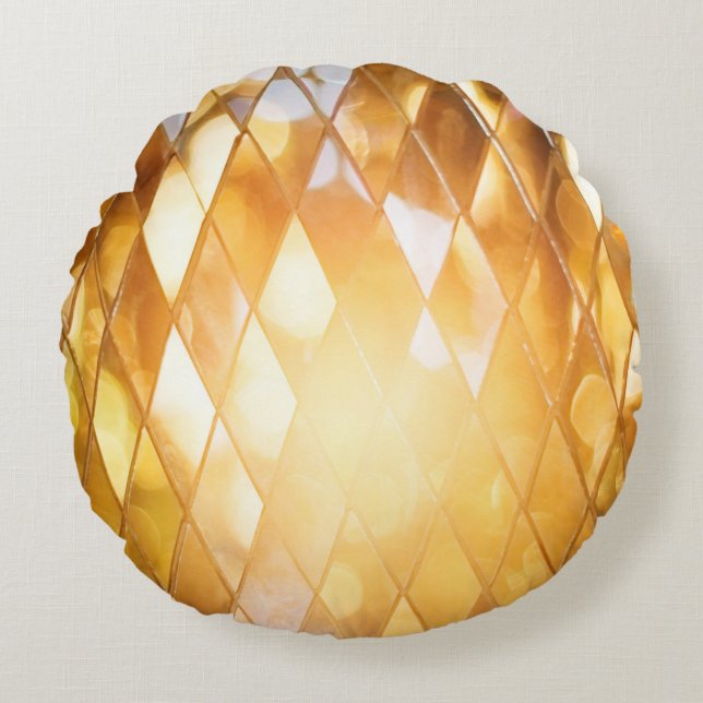 Shiny golden mosaic glass rund kudde (Framsidan)