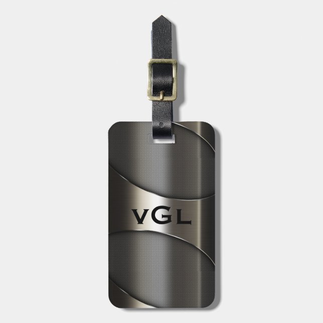 Shiny Grått Metallic Modern Geometric Design Bagagebricka (Vertikal Framsida)