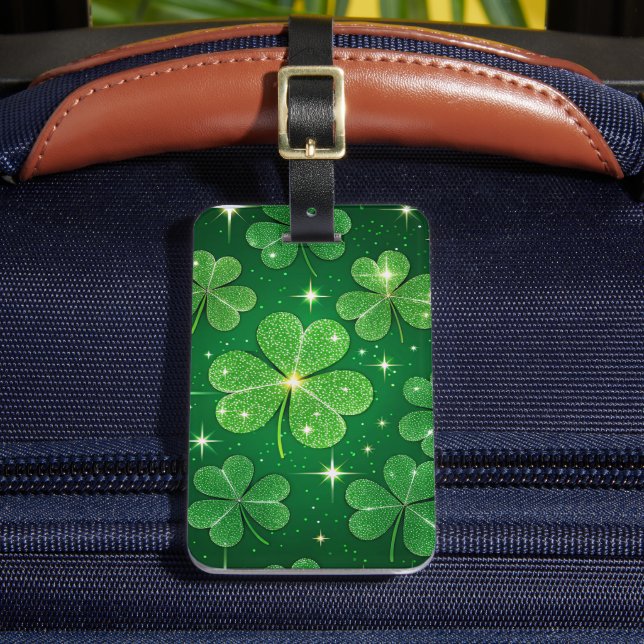 SHINY GRÖNT IRISH CELTIC SHAMROCKS BAGAGEBRICKA (Framsida Insitu 2)