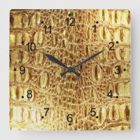 Shiny Guld Alligator Crocodile Skin Wall Clock