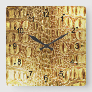 Shiny Guld Alligator Crocodile Skin Wall Clock Fyrkantig Klocka