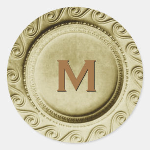 Shiny Guld Art Deco Bröllop Monogram M Sticker Runt Klistermärke