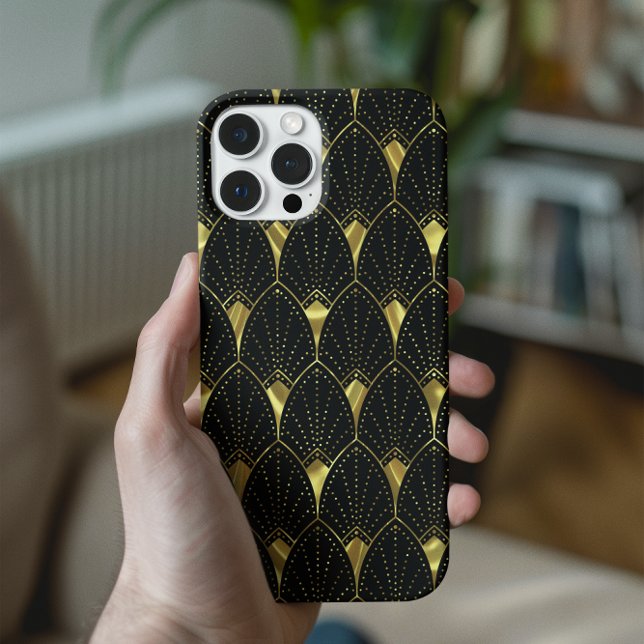 Shiny Guld Art Deco Mönster mot svart bakgrund (Skapare uppladdad)