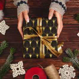 Shiny Guld Art Deco Mönster på svart Presentpapper