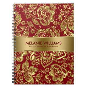 Shiny Guld Damasks Burgundy Background Anteckningsbok