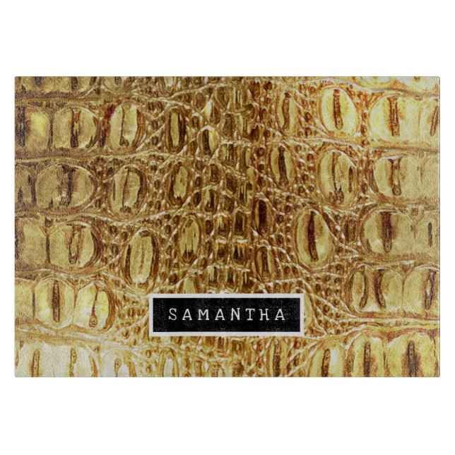 Shiny Guld Designer Alligator Crokodile Skin (Framsidan)