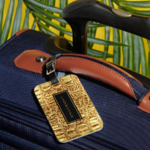 Shiny Guld Designer Alligator Crokodile Skin Bagagebricka