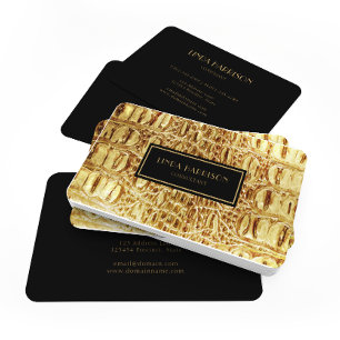 Shiny Guld Designer Alligator Crokodile Skin Visitkort