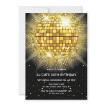 Shiny Guld Halftone Disco Boll Black Birthday