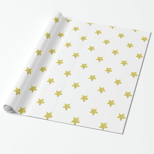 Shiny Guld Star Glamous Design White Presentpapper (Utrullad)