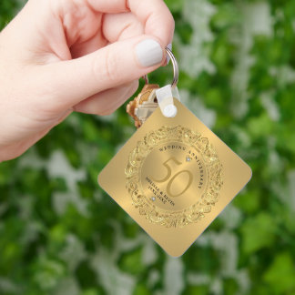 Shiny Guld Swirls Circle Ram 50:e bröllop Nyckelring