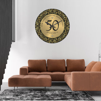 Shiny Guld Swirls Circle Ram 50:e bröllop Stor Klocka