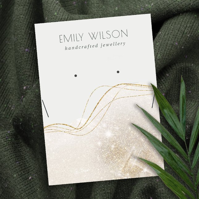 Shiny Ivory Guld Glitter Earring Necklace Visning Visitkort (Skapare uppladdad)