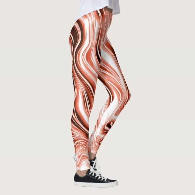 Shiny-lax till rött, vågigt spår på vit lax leggings (Höger)