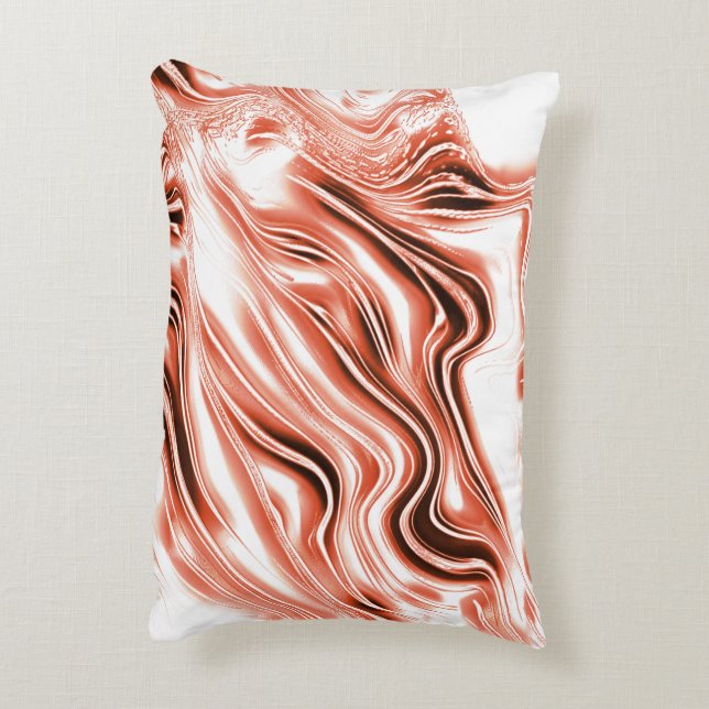 Shiny-lax till rött, vågigt spår på vit lax prydnadskudde (Baksidan(Vertikal))