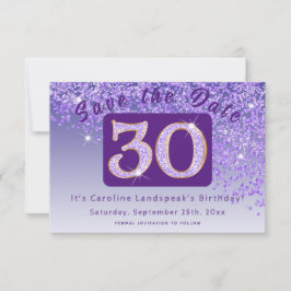 Shiny Lila Glitter för 30års födelsedag Spara Datumet