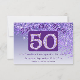 Shiny Lila Glitter under 50:e födelsedagen Spara Datumet