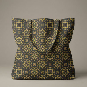 Shiny Luxurious Guld och Black Moroccan Mosaic Tyg