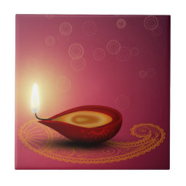Shiny Lycklig Diwali Diya - Ceramisk Tile Kakelplatta