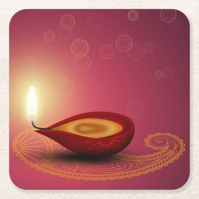 Shiny Lycklig Diwali Diya - Papper Underlägg Kvadrat (Framsidan)