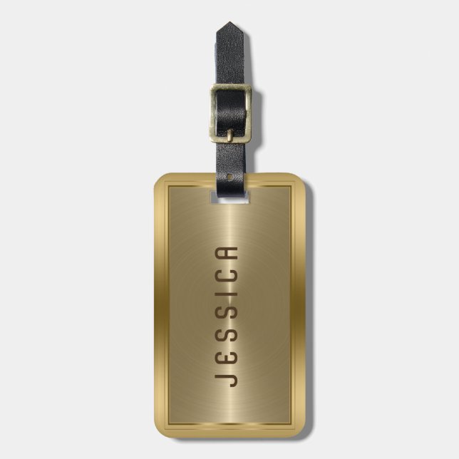 Shiny Metallic Faux Guld Stainless Steel look Bagagebricka (Vertikal Framsida)