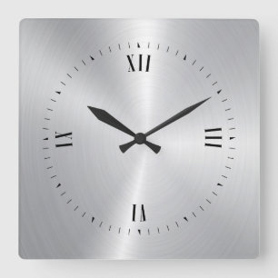 Shiny Metallic Grått-Stainless Steel-utseende Fyrkantig Klocka