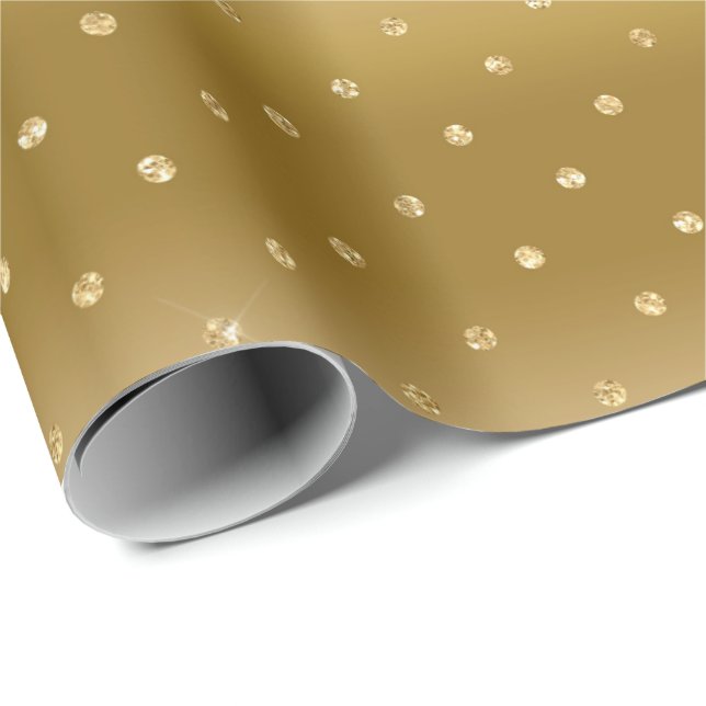 Shiny Metallic Guld Polka dots Gift Wrapping Pappr Presentpapper (Rullad Hörn)