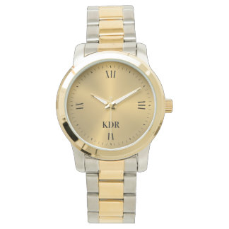 Shiny Metallic Guld | Romerska siffror | Monogram Armbandsur