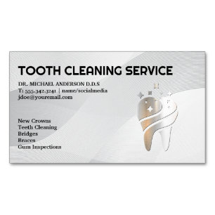 Shiny Metallic Tooth Logotyp Tandvård Magnetiska Visitkort