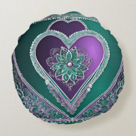 Shiny Minty Heart AI art Rund Kudde