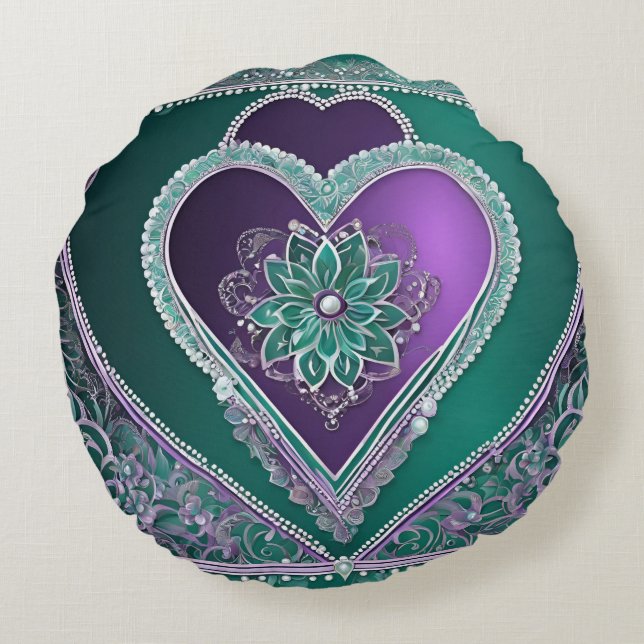 Shiny Minty Heart AI art Rund Kudde (Baksidan)