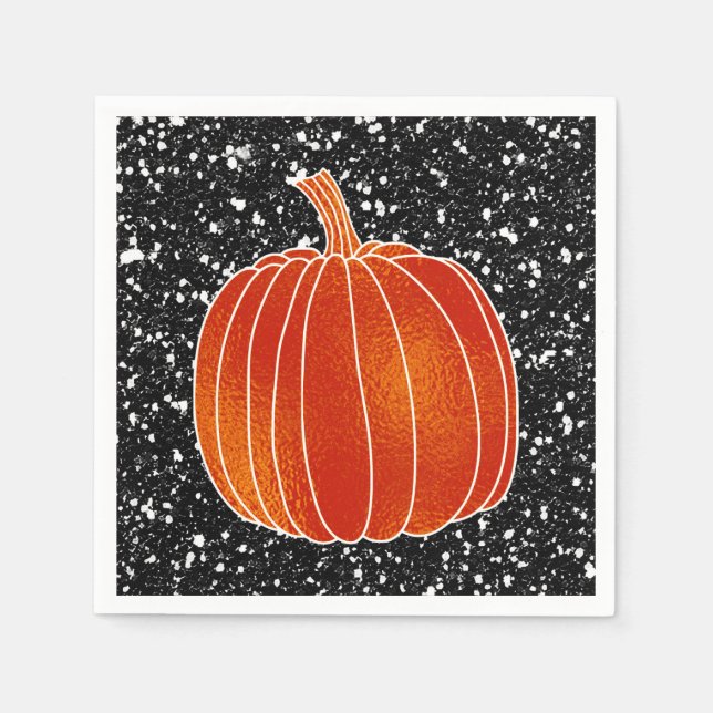 Shiny Orange Autumn Pumpkin Black Glitter Party Pappersservett (Framsidan)