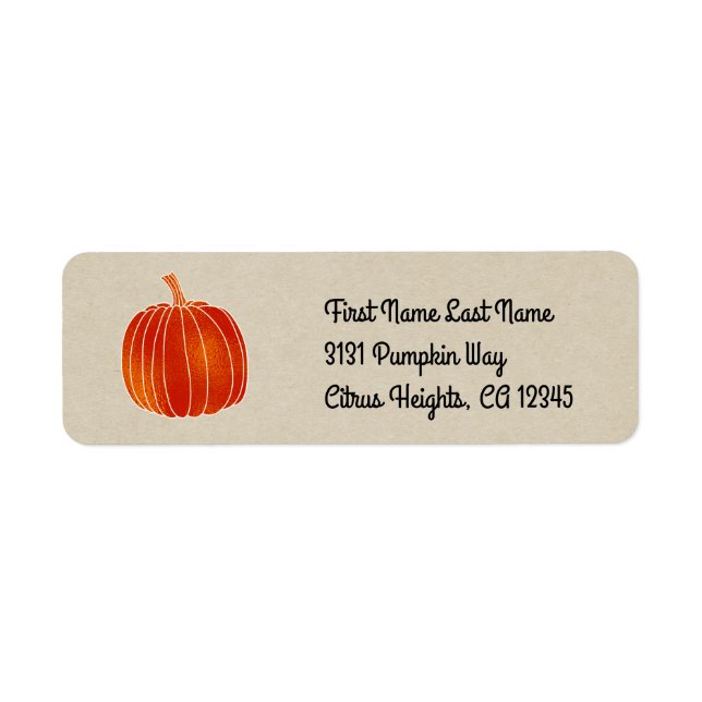 Shiny Orange Autumn Pumpkin Rustic Kraft Fall Returadress Etikett (Framsidan)