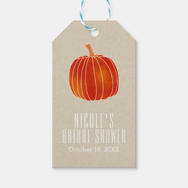 Shiny Orange Autumn Pumpkin Rustic Kraft Favor Presentetikett (Framsidan)