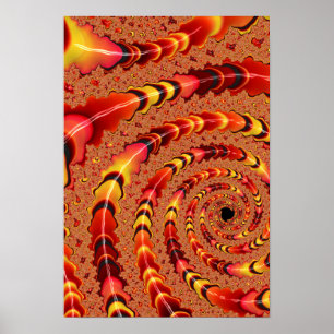 Shiny Orange och Gult Spiral Arm Fractal Art Poster